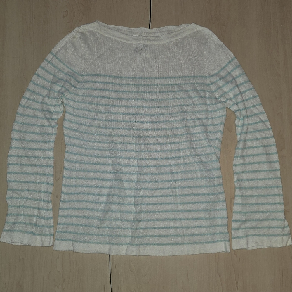 Striped Crew Neck Sweater - White and Blue